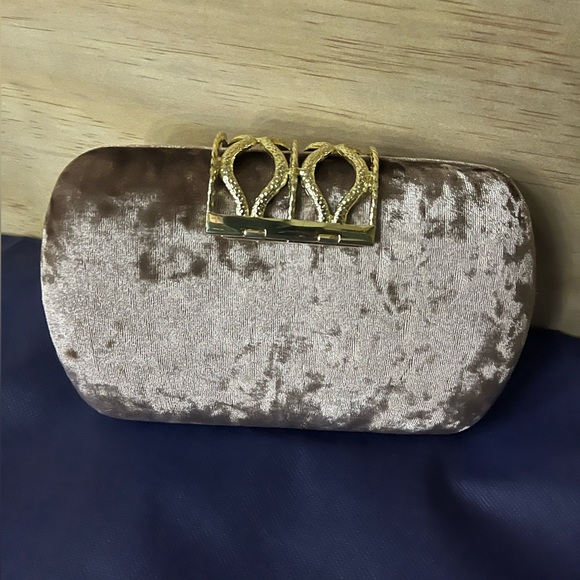 Gianni Bini Brown Velvet Clutch with Gold Accent - Picture 2 of 6